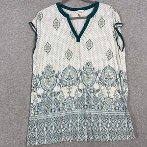 Soma Womens Pajama Top Size L Teal Green Paisley Print Sleep Lounge Casual